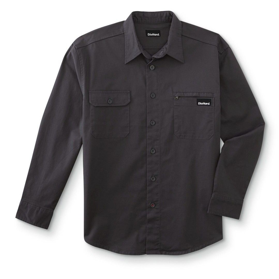 Diehard Mens Dark Gray Collared Button Long Sleeve Mechanic Work Shirt Xl Euc